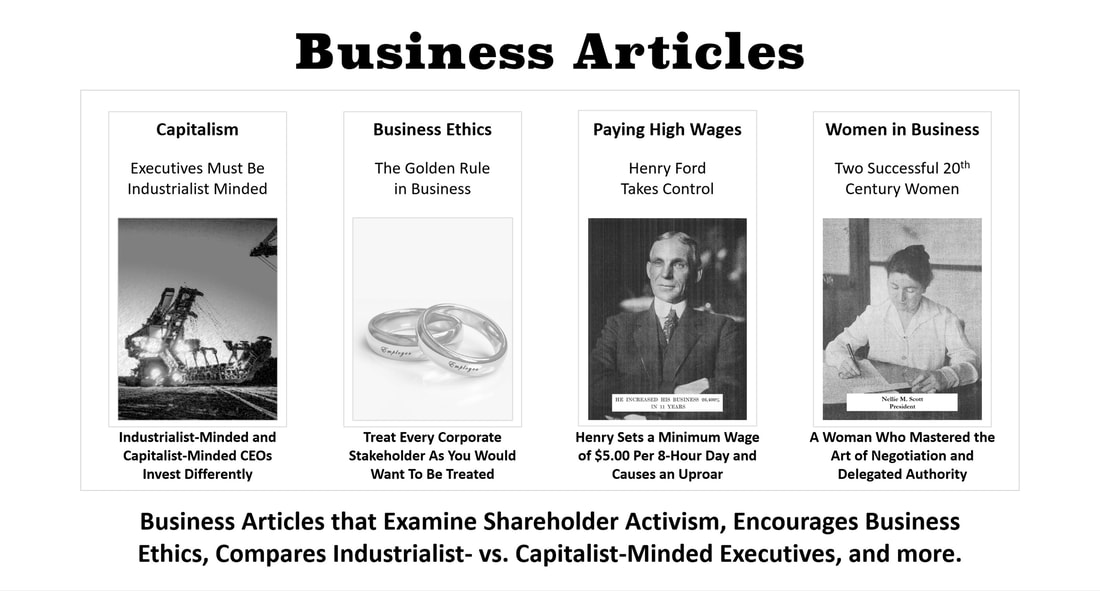 Image of Business Articles on Capitalism, Business Ethics, Paying High Wages and Women in Business.