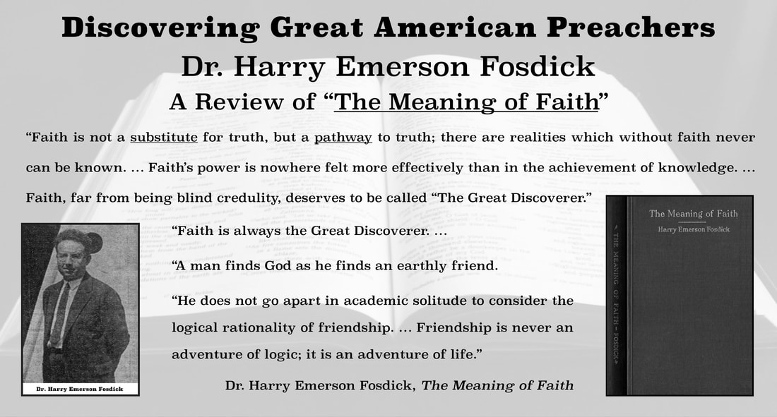 A high-quality, color slide with a picture of Harry Emerson Fosdick with his book 