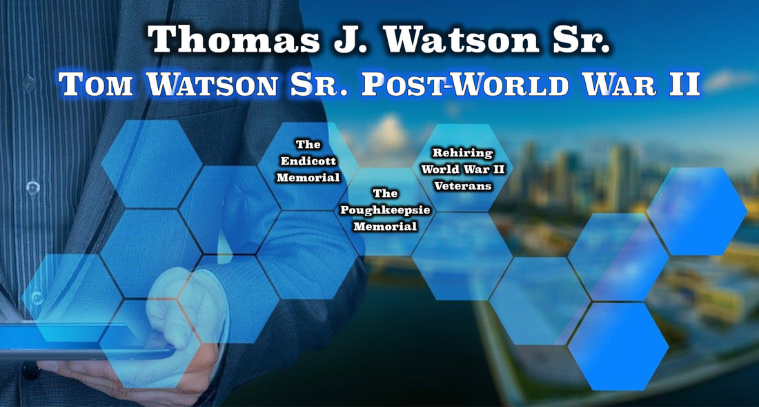 High quality image slide with a listing of articles about Thomas J. Watson Sr.'s Post-World War II activities.