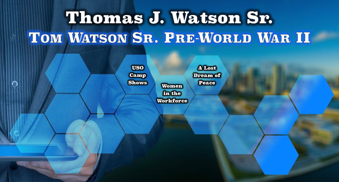 High quality image slide with a listing of articles about Thomas J. Watson Sr.'s Pre-World War II activities.