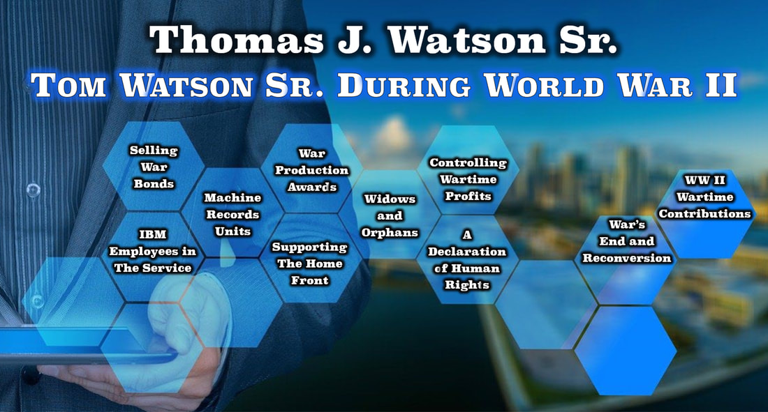 High quality image slide with a listing of articles about Thomas J. Watson Sr.'s World War II activities.